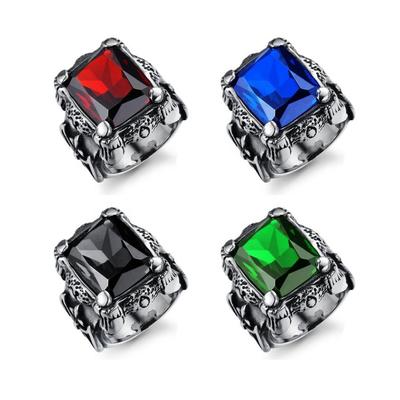 2020 Jewelry Stainless Steel Blue Red Green Colored Glass Ring