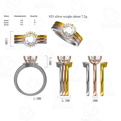 Beyaly CAD Custom Jewelry Three Color Loop Stacking Ring With Zircon