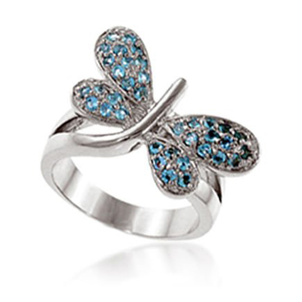 Luxurious Butterfly With Blue Zircon Pure Platinum Rings
