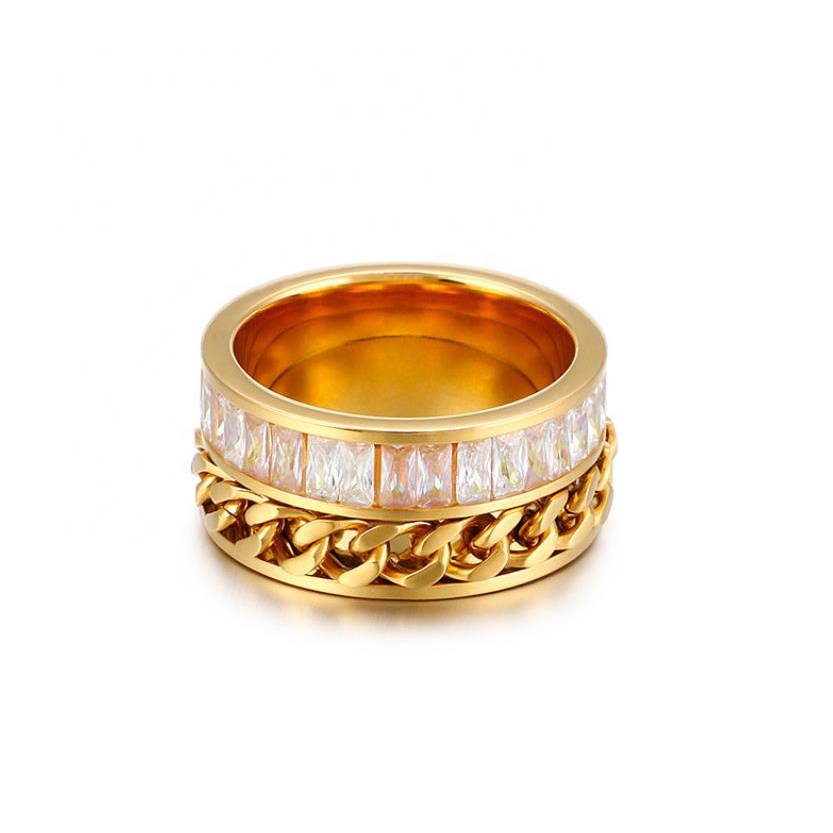 Fashion New Chain Creative Set Zircon Ring Stainless Steel Gold Plated
