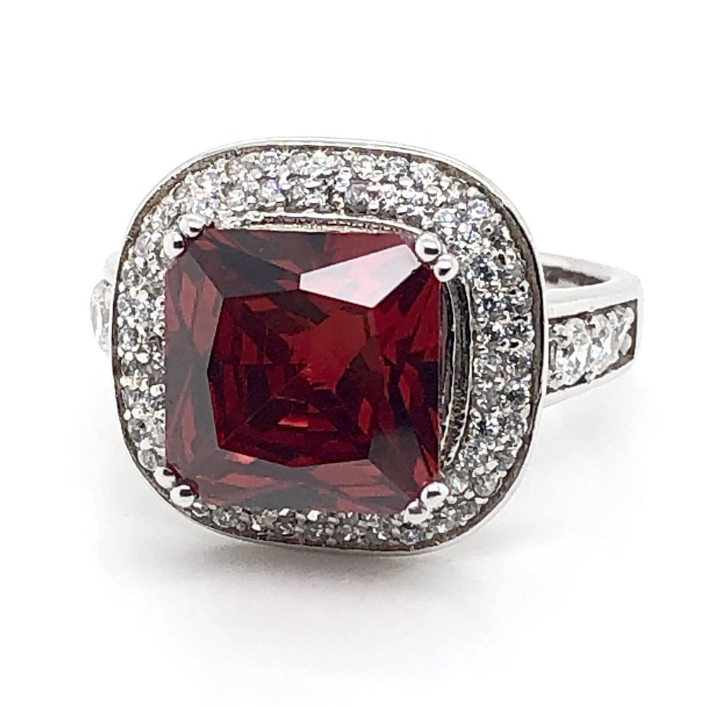 925 Sterling Silver Double Laps Cz Setting Rings With Red Zircon