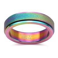 Dull Polish 6mm Tungsten Steel Rotating Ring, Rainbow Magic Color Plating Ring