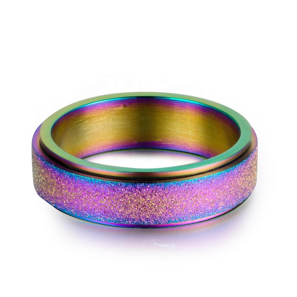 product-Dull Polish 6mm Tungsten Steel Rotating Ring, Rainbow Magic Color Plating Ring-BEYALY-img-3