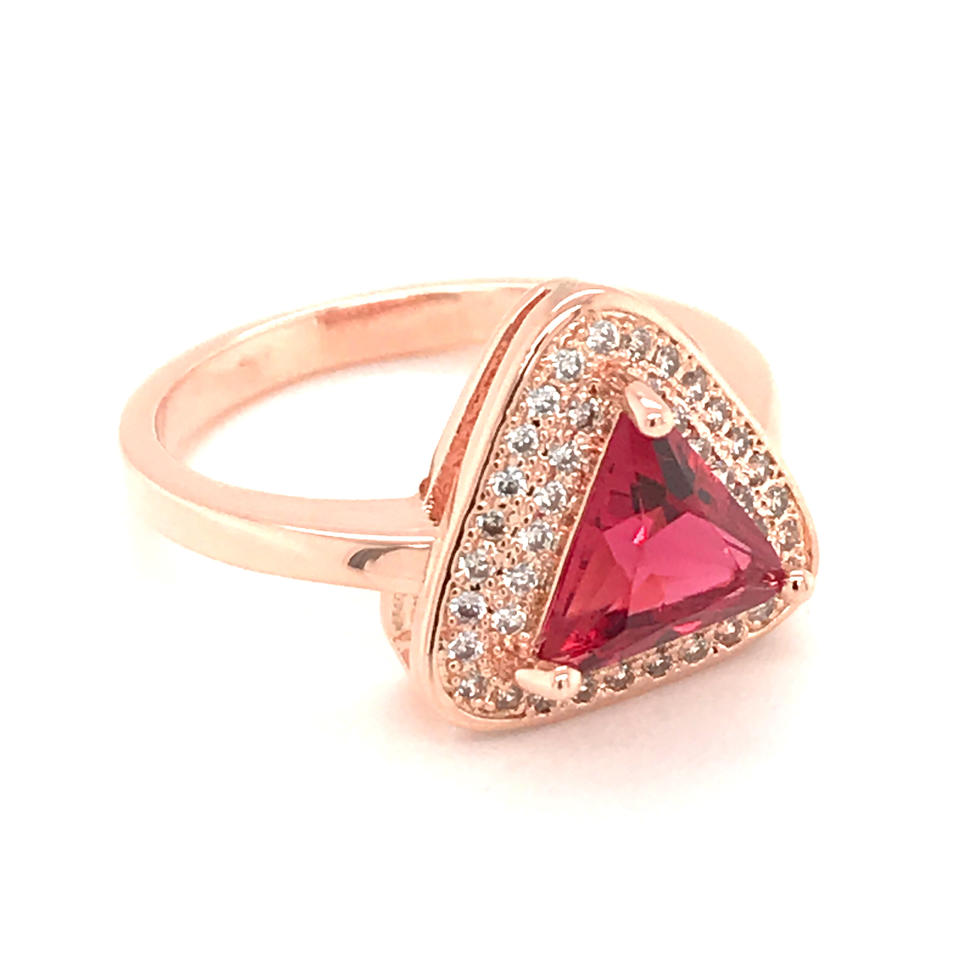 Silver Jewelry Cz Gemstone Natural Red Ruby Rings With Triangle Design