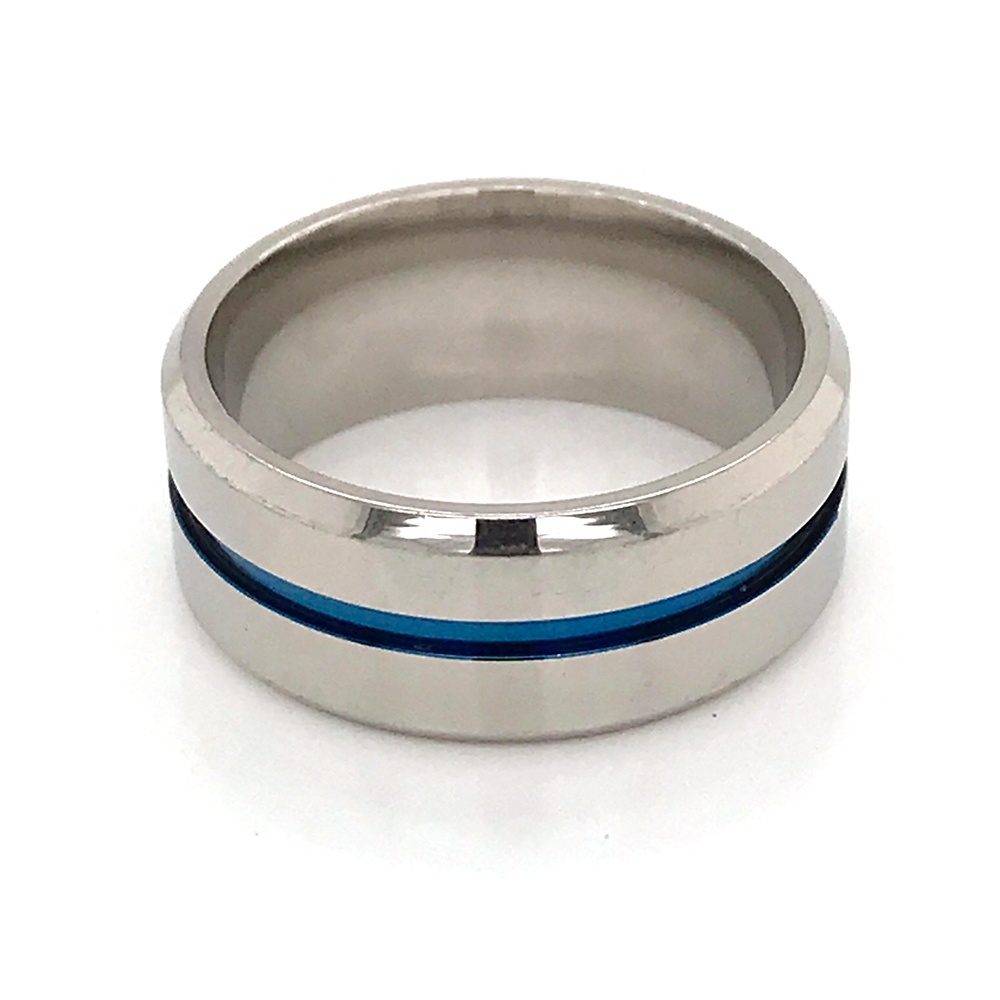 Hot Style Stainless Steel Jewelry Titanium Ring Blue Band Wholesale 8mm Men's Ring
