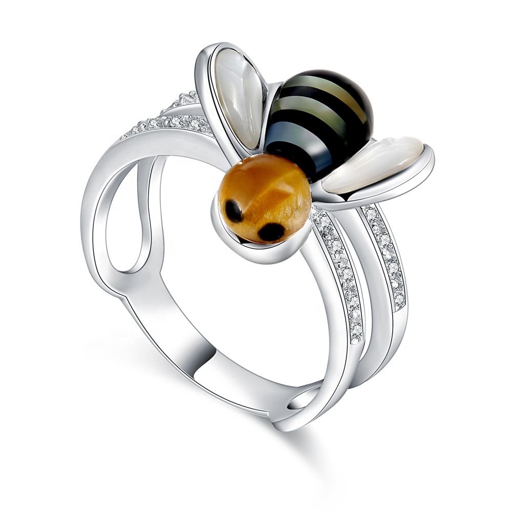 Delicate Women's Beautiful Wasp Shape Shell And Cz Silver Rings