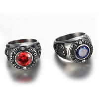Stainless Steel Accessories Jewelry Men, Retro Sapphire Stainless Steel Ring
