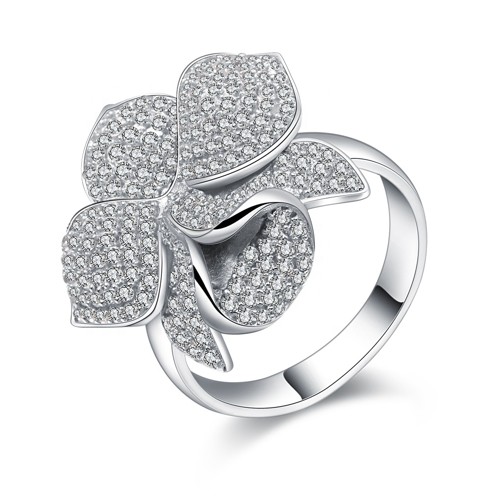 Gorgeous Micro Pave Setting Cz Silver Costume Flower Rings