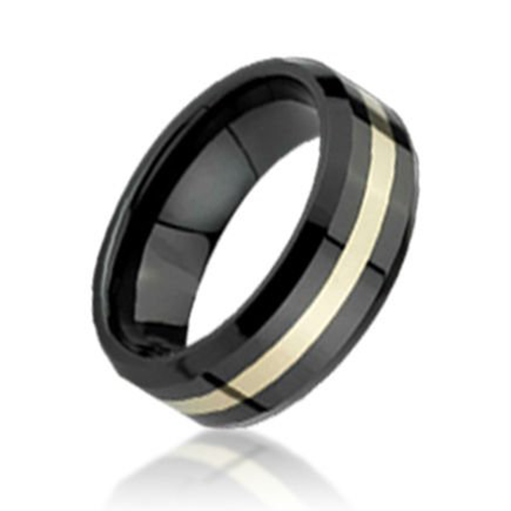 Black enamel simple tungsten ring with gold plated