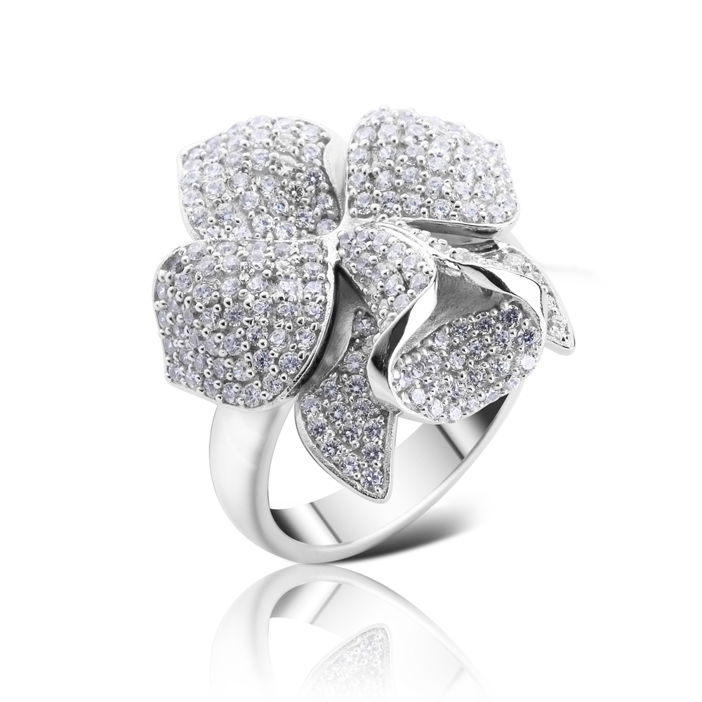 Gorgeous cubic zircon flower cluster design women finger rings