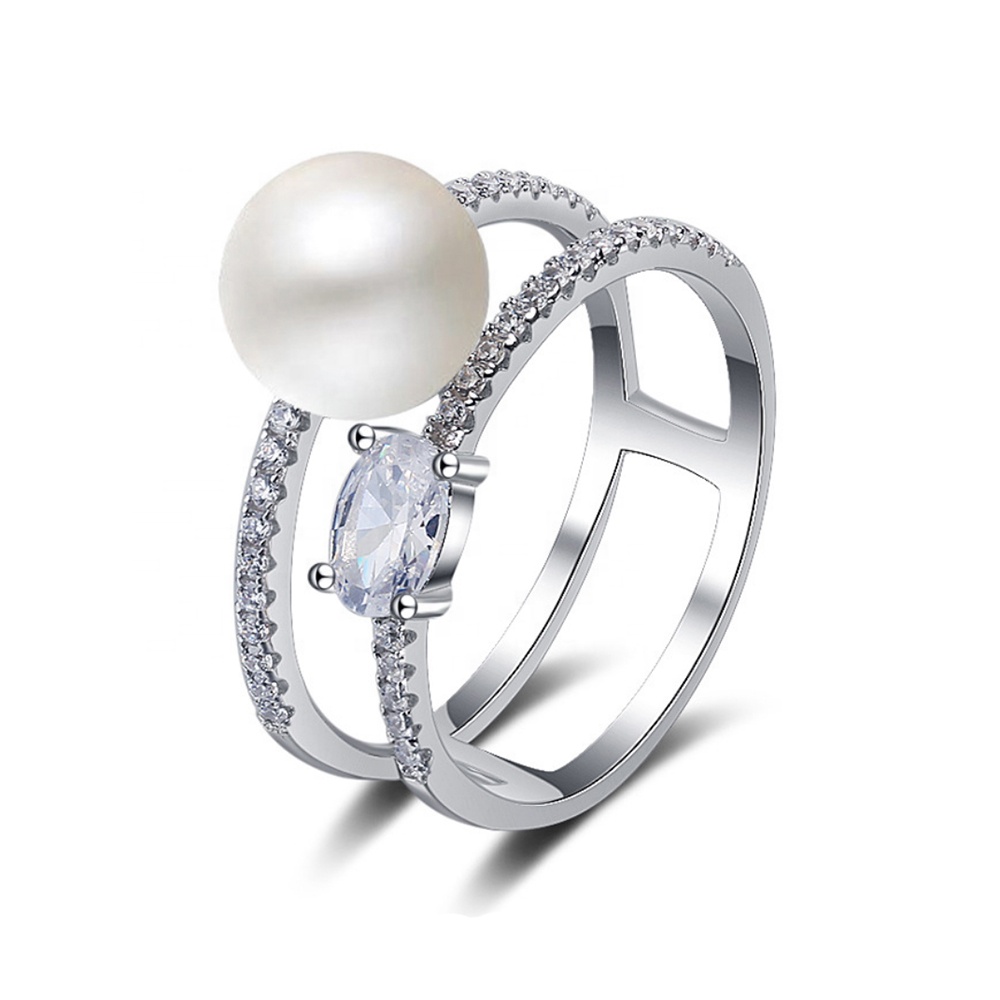 Flower Mount Design Lovely 925 Sterling Silver Pearl Ring Stretch Ring