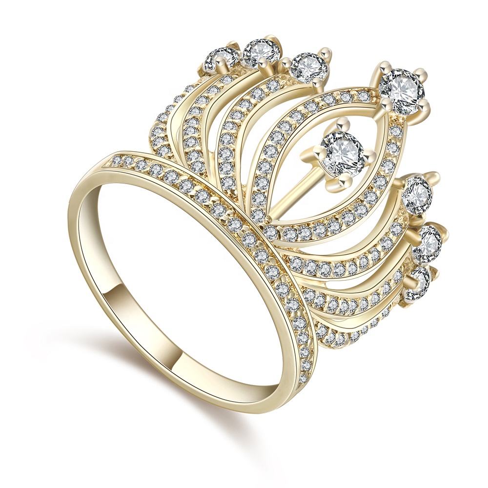 Fashion Beauty Cz Crown Silver Solid Gold Wedding Ring