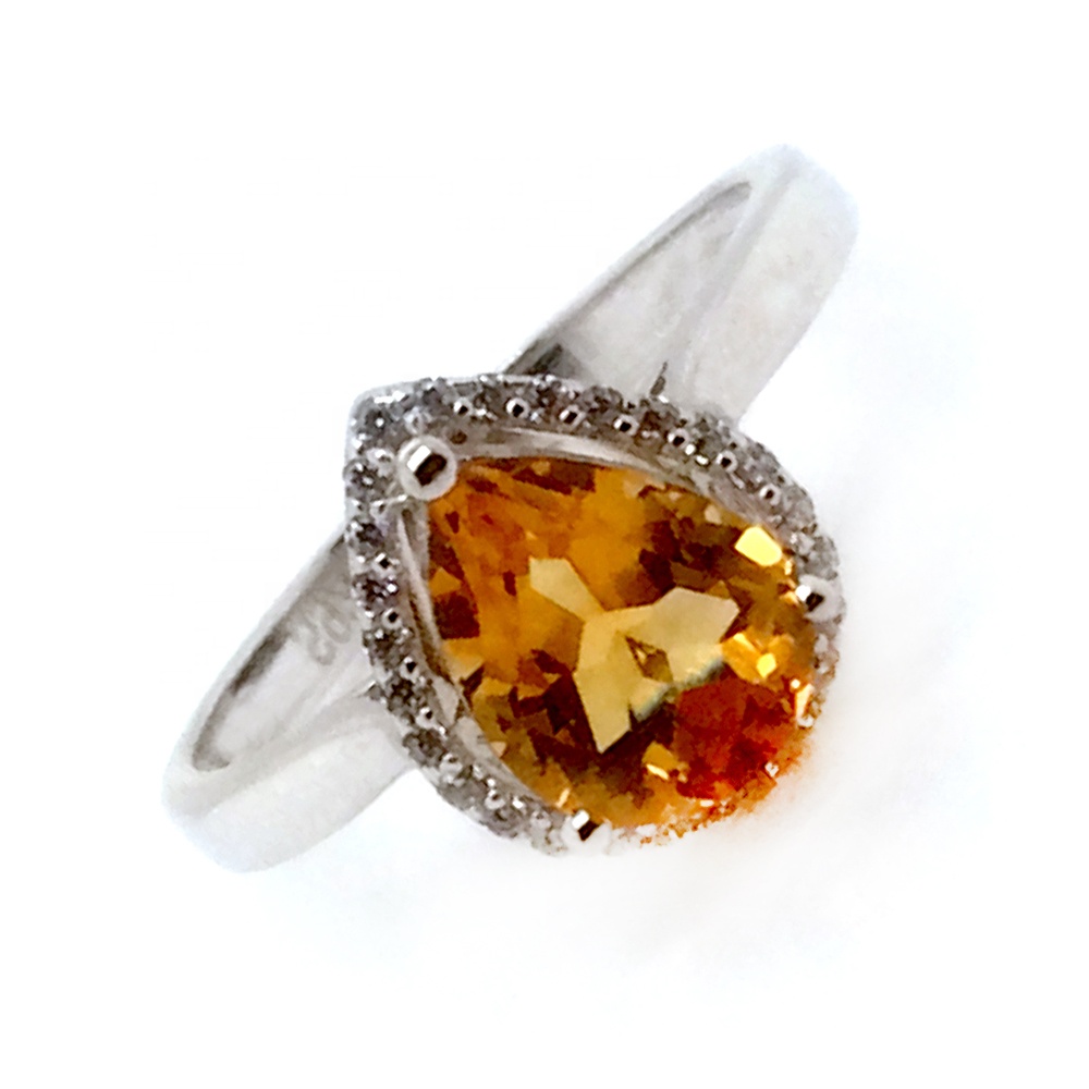 Water Drop Design Silver Finger Yellow Stone Jewelry Alexandrite Ring