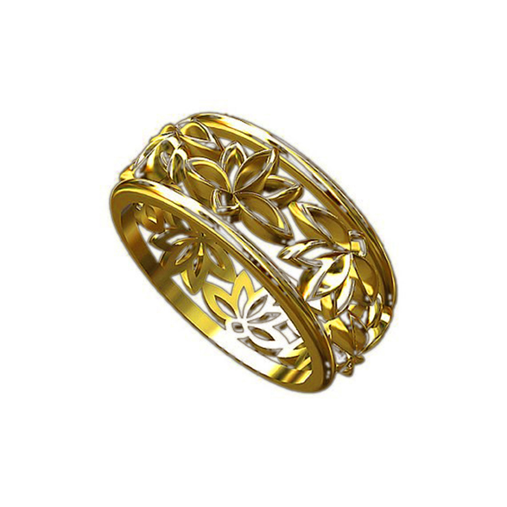 Solid Sacred Buddhist Symbol Lotus Flower Ring Gold