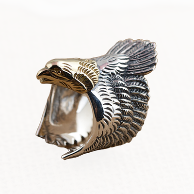 Punk Eagle Ring Gold Plating, Adjustable Plume Feather Ring Silver 925