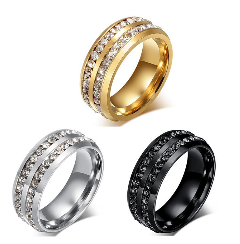 Double Row Diamond Stainless Steel Ring, Diamond Male Ring