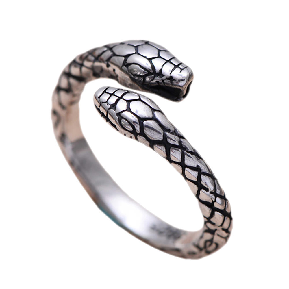 Engraved antique thai silver jewellery snake shaped rings