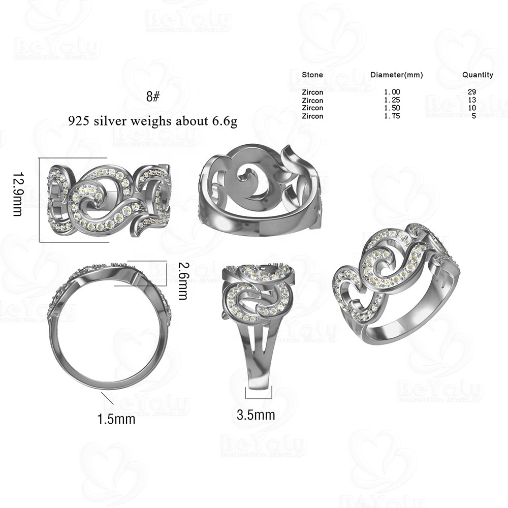 Beyaly CAD Custom Jewelry Spiral Heart-Shaped Wedding Ring Design