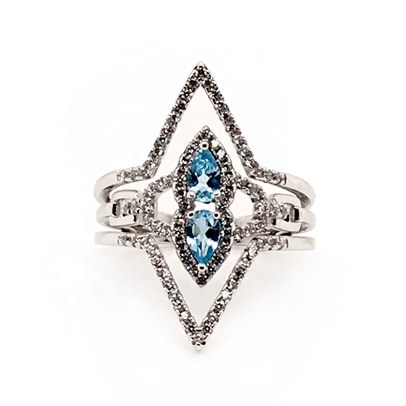 High End Blue Stone Brazilian Gemstone Jewelry Geometric Rings
