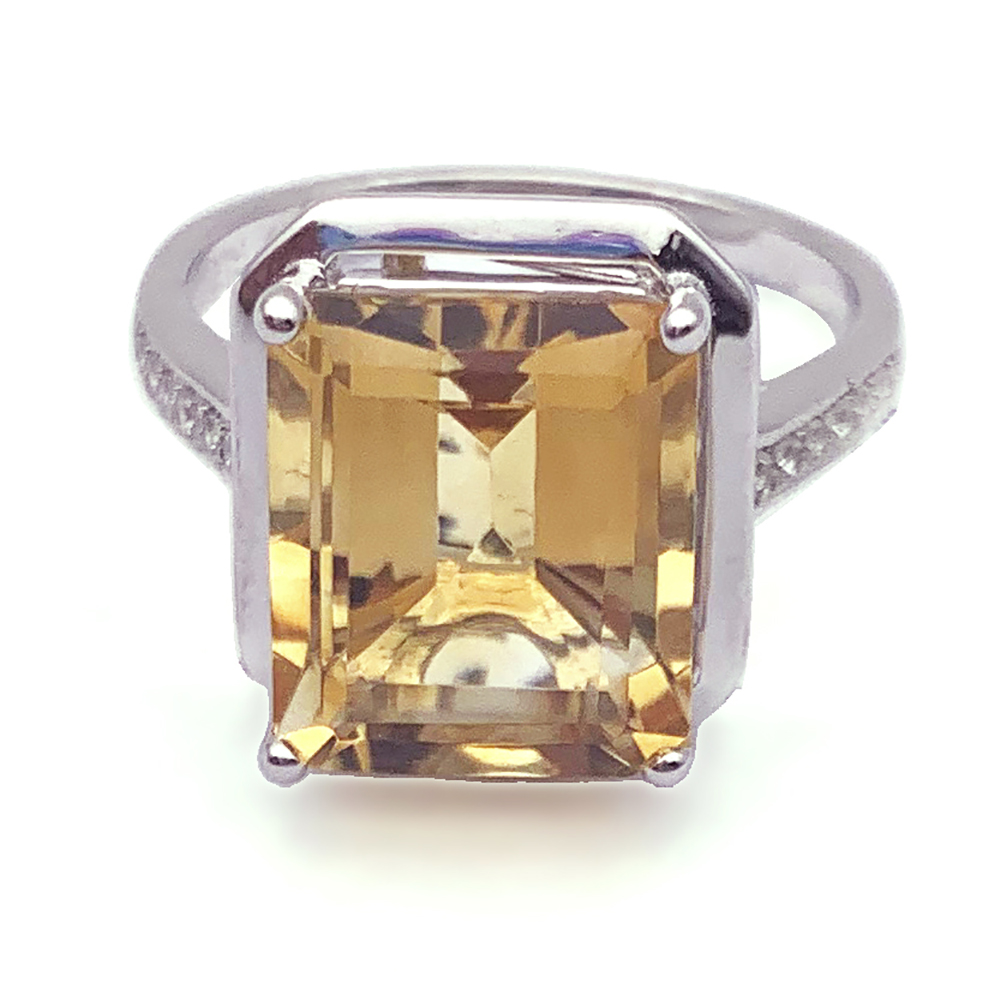 Popular cheap yellow stone silver ring design with square gem