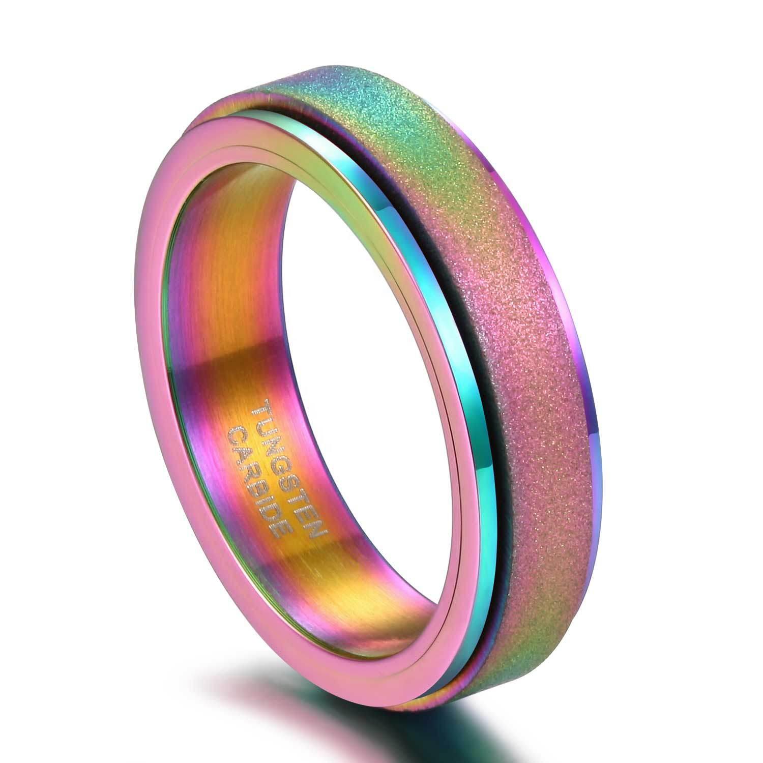 product-BEYALY-Dull Polish 6mm Tungsten Steel Rotating Ring, Rainbow Magic Color Plating Ring-img-2