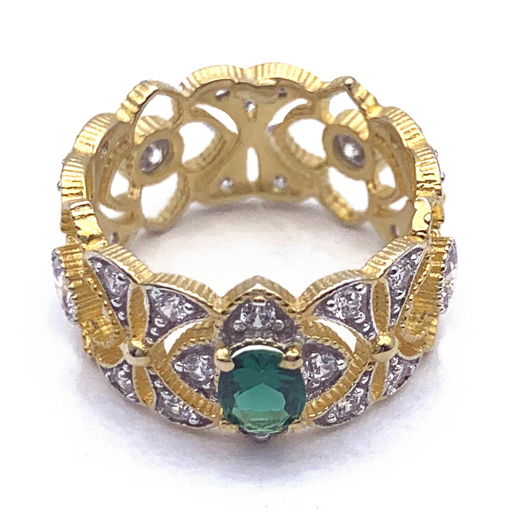 product-BEYALY-Beauty Couple Anniversary Green Baguette Diamond Ring Gold Plated-img-2