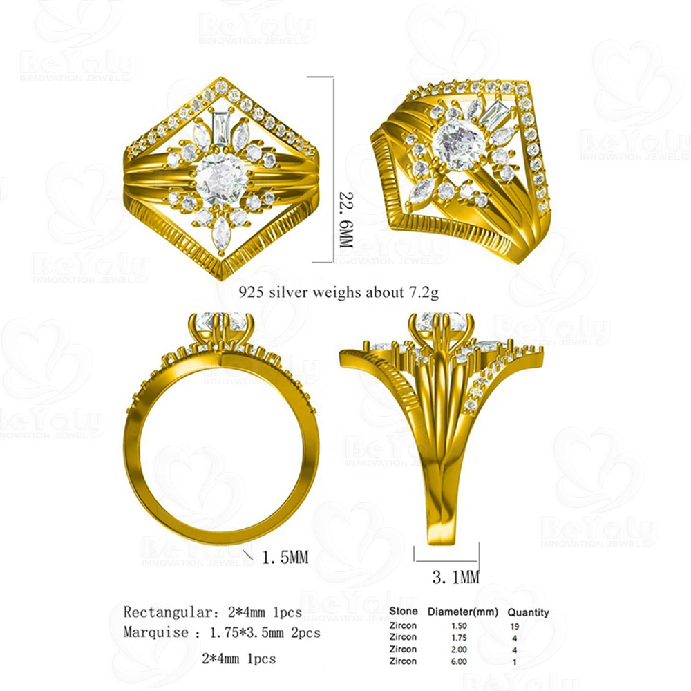 Beyaly CAD Custom Jewelry Rectangular Marquise Round Stone Ring Design