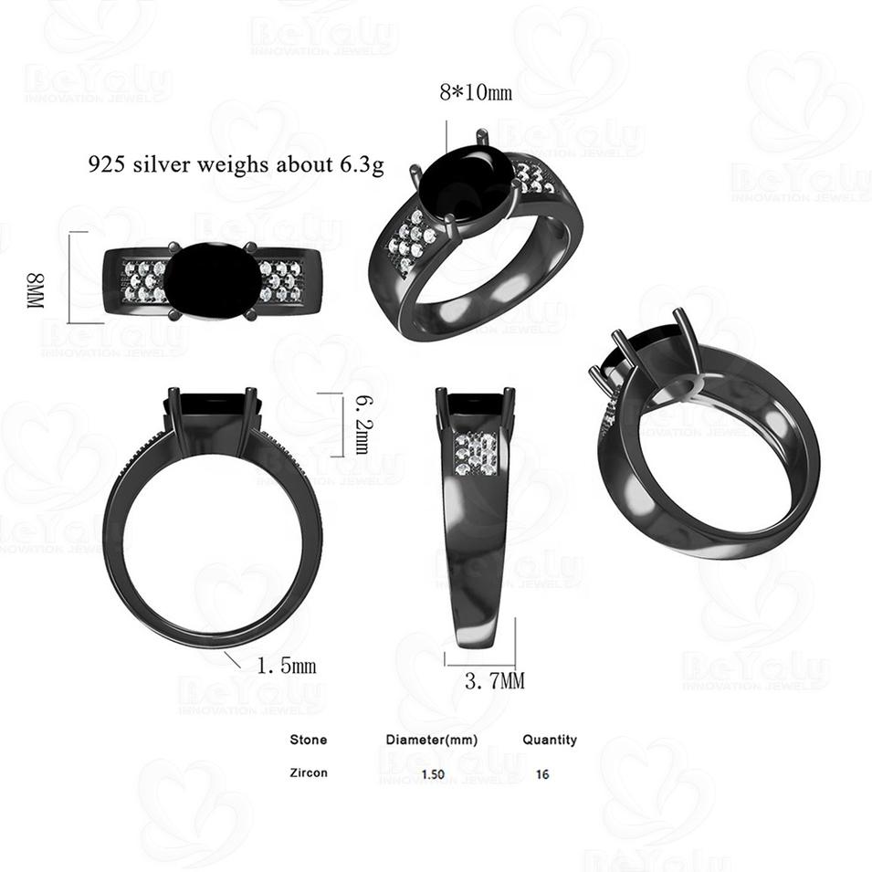 Custom Jewelry 925 Silver Black Sapphire Zirconium Ring For Men