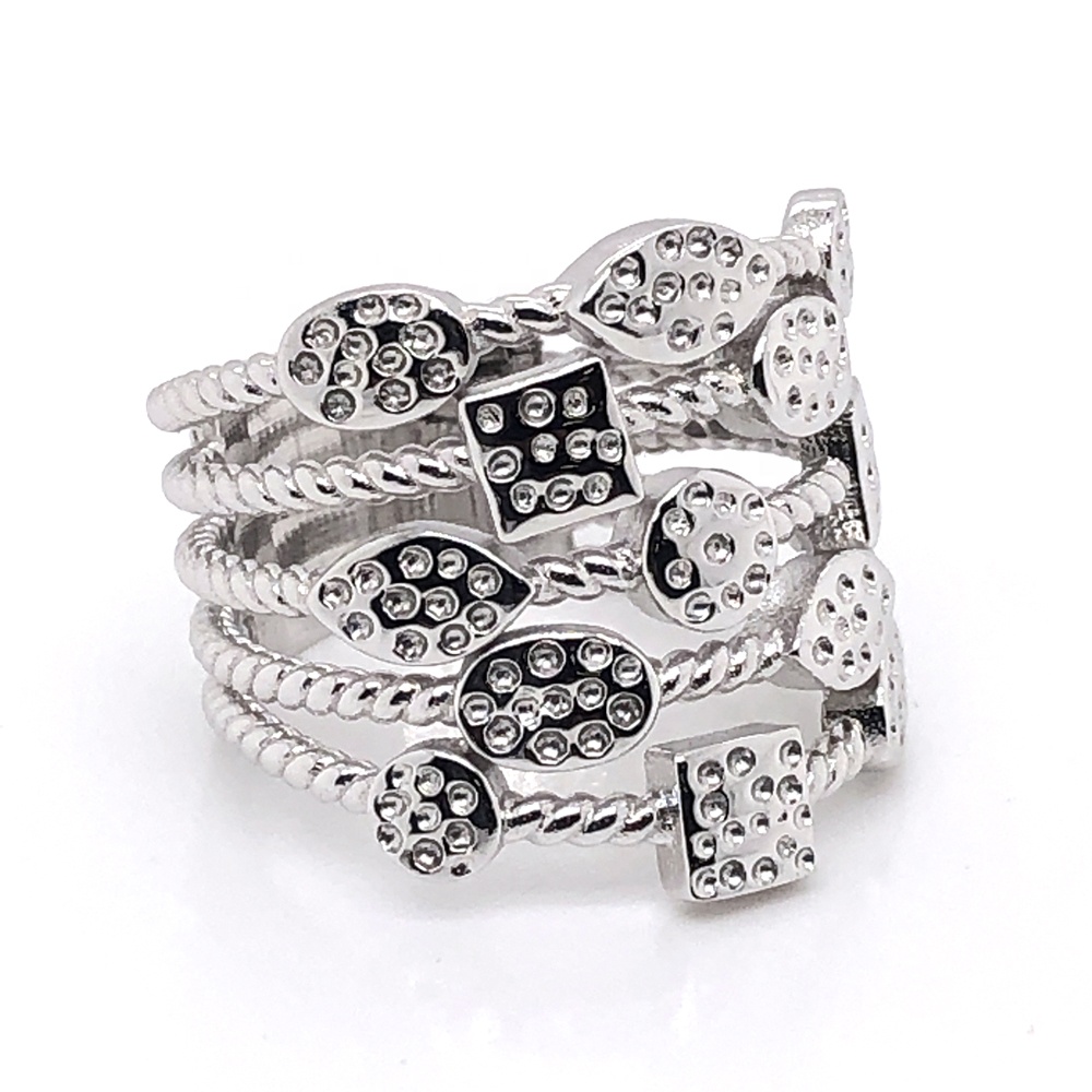 Chic Women Geometric Elements Collection Dotted Design Silver Prom Jewelry Rings