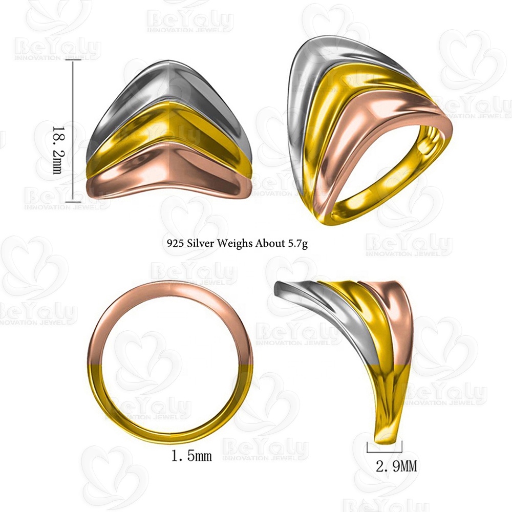 Beyaly CAD Custom Jewelry Three-Color Electroplated Polished Blank Ring