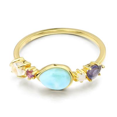 S925 Color Lalima Natural Sea Stone Ring, Splendid Female Love Silver Larimar Ring