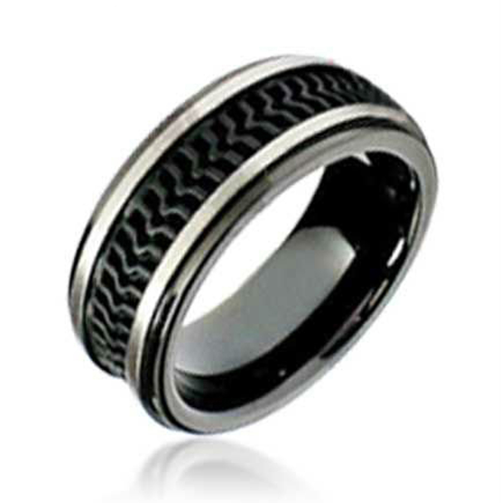 Fashion stainless steel men black silicon wedding band ring