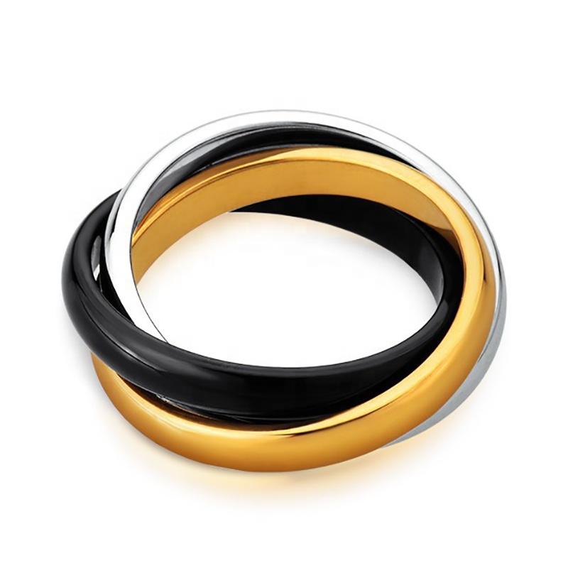 Three Circle Ceramic Ring, Fashion Stainless Steel Ceramic Ring Manufacturer