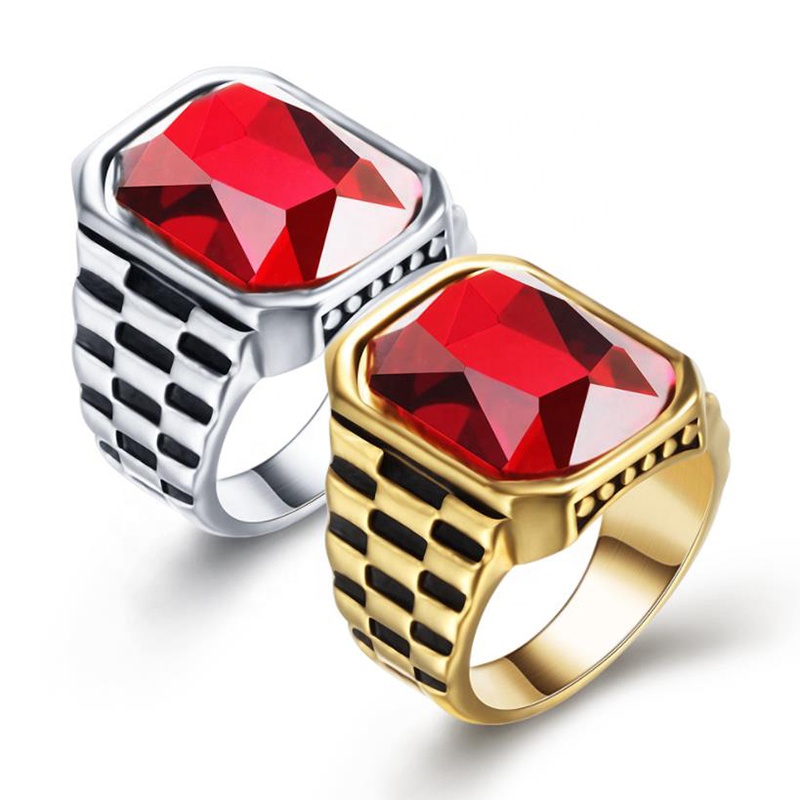 Personalized Retro Inlaid Red Gem Trend Jewelry Stainless Steel Ring
