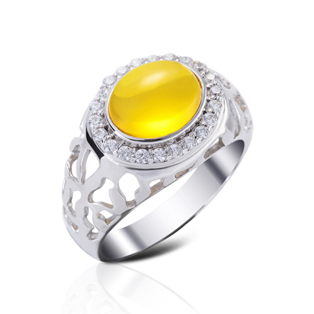 Women Silver Yellow Gemstone Cabochon Rings