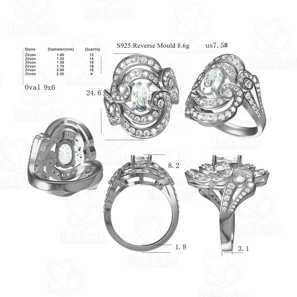 Oem Wholesale Fashion Auspicious Clouds Design 925 Silver Ring For Wedding