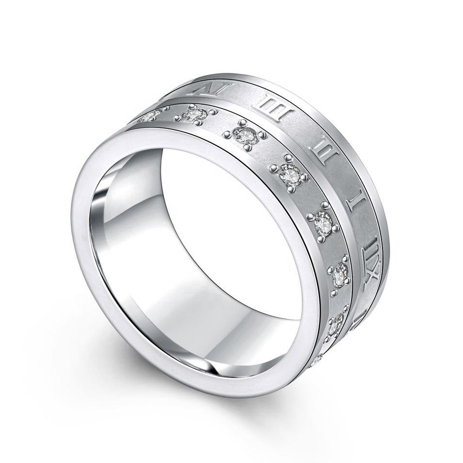 High Quality Roman Numerals Design Cz Stainless Steel Rings