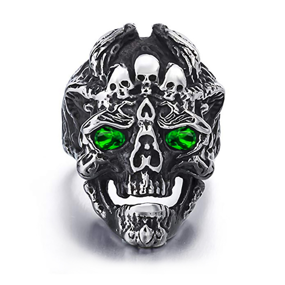 Colored Stone Eye Design Skull Shape Skeleton Ring For Punk Men And Women
