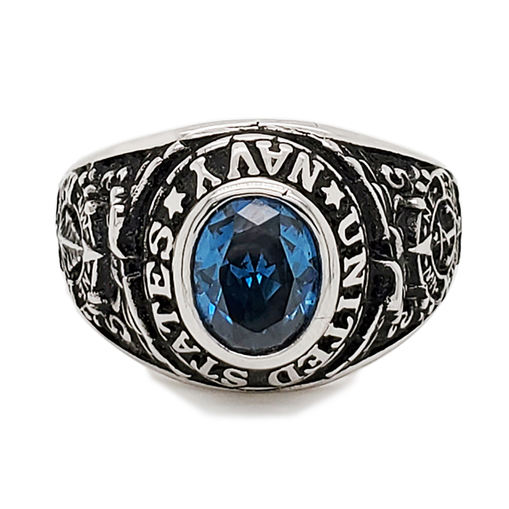 Hot selling university graduation custom mens big blue stone ring