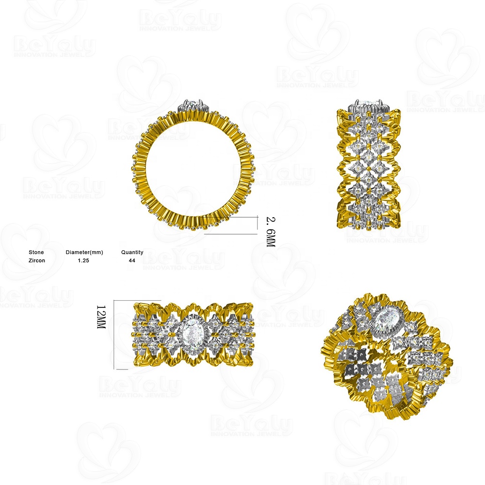 Beyaly CAD Custom Jewelry Rhodium-Plated Inner Golden Wavy Edge Ring