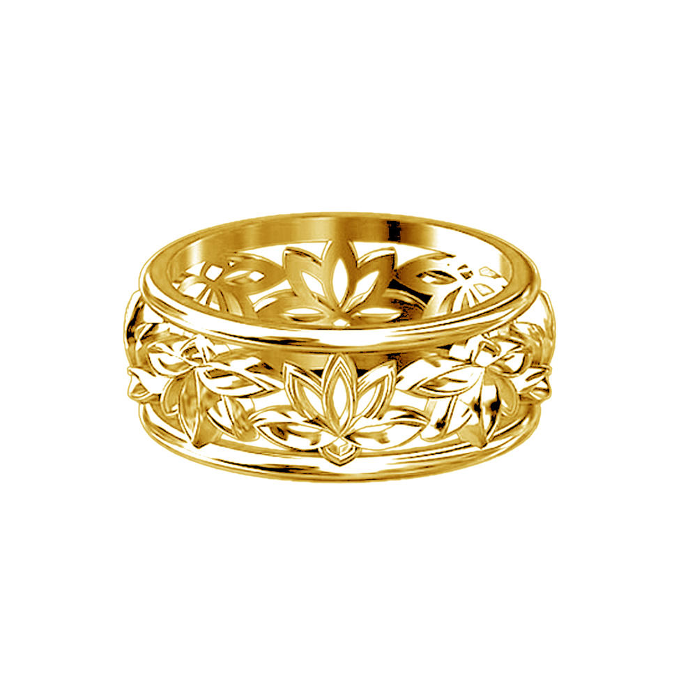 product-BEYALY-Solid Sacred Buddhist Symbol Lotus Flower Ring Gold-img-2