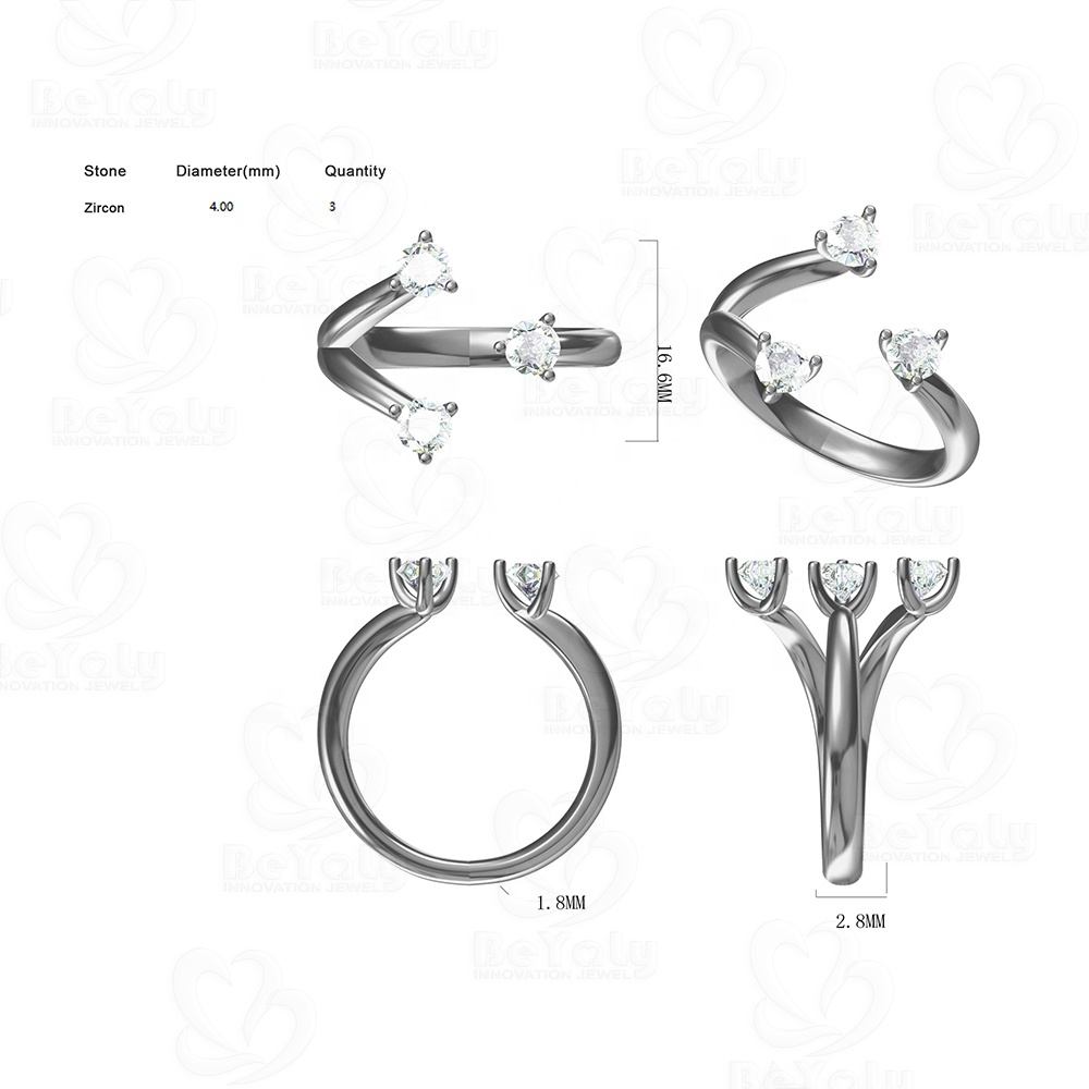 Beyaly OEM & ODM Custom Jewelry Adjustable Claw Shape Three Stone Ring