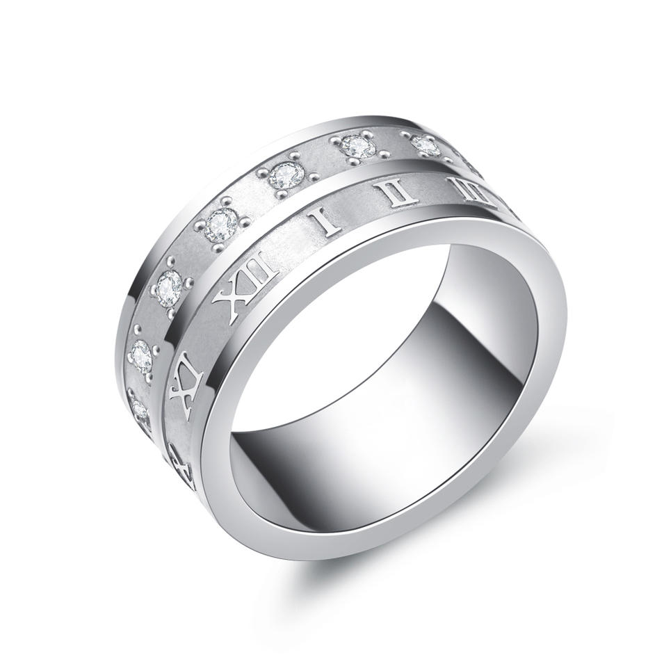 Unisex Stainless Steel Cz Number Fashion Ring Hot