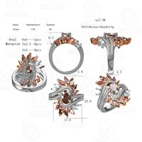 Beyaly CAD Custom Jewelry Equine Eye Oval Zircon Tricolor Flower - Shaped Ring