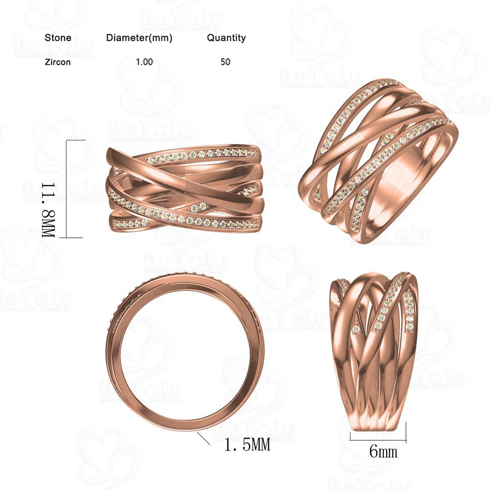 Beyaly CAD Custom Jewelry Twister Wrap Design Ring Half Stone