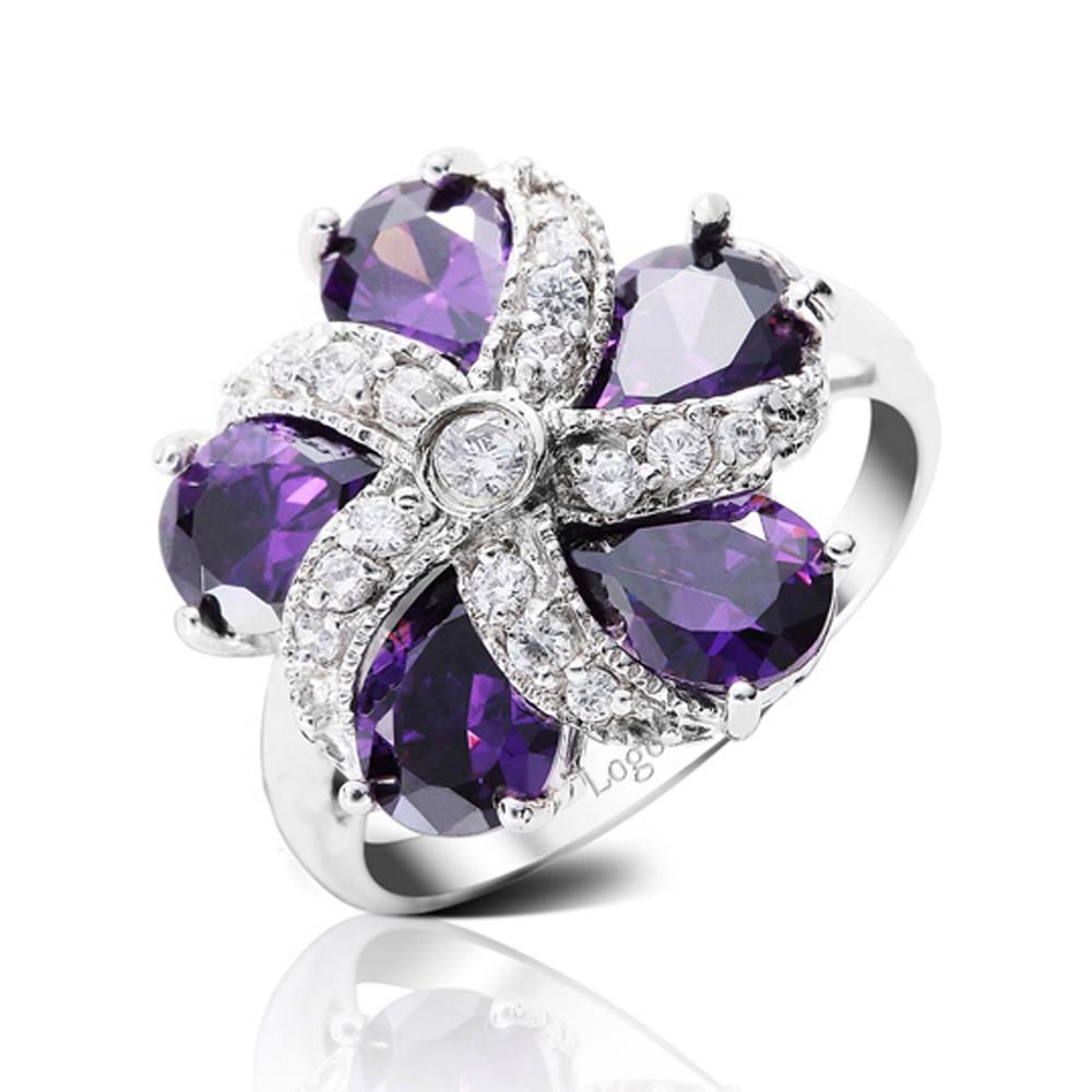 Purple Stone Flower Design Silver Finger Bridal Jewellery