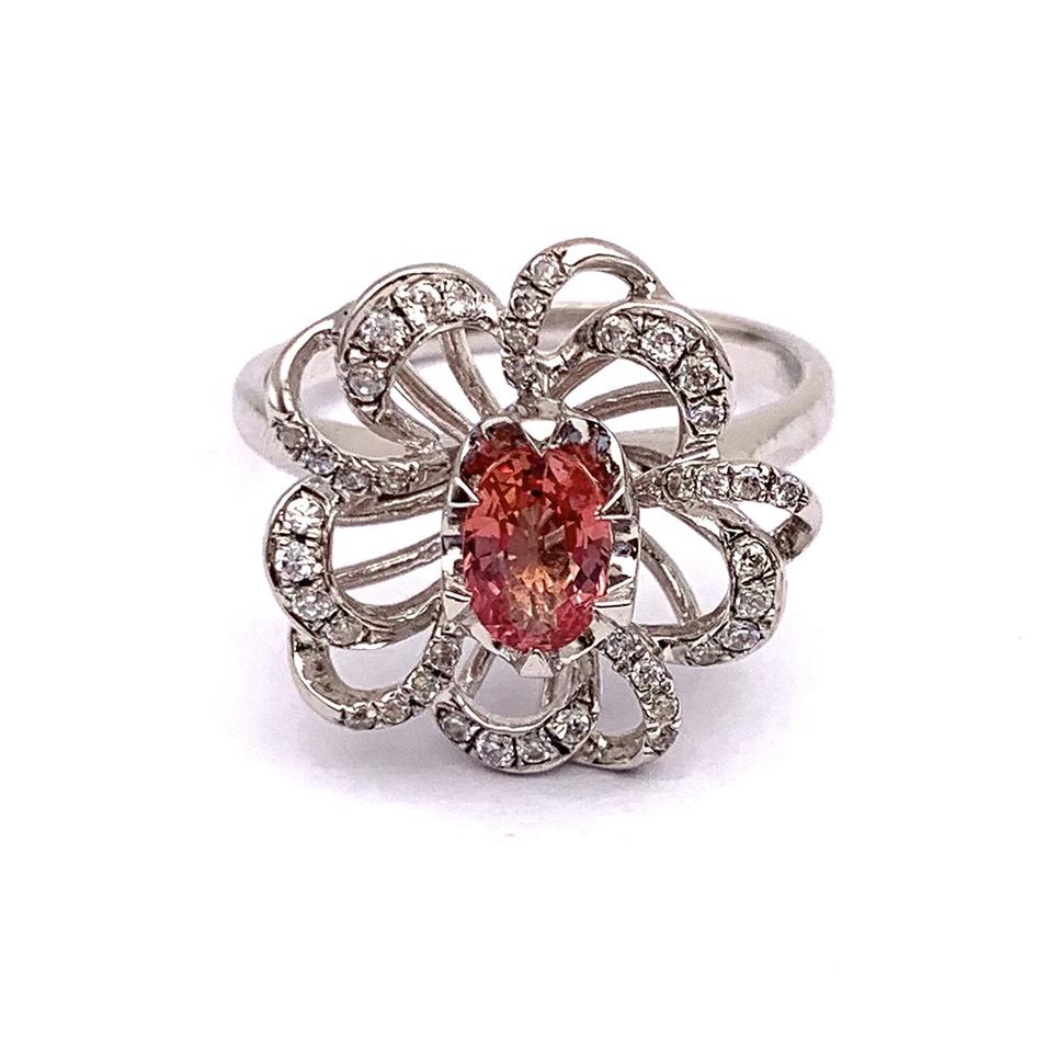 Red color beauty silver flower shape couple topaz ring mystic