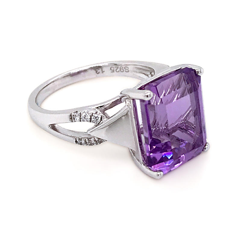 Big Stone Good Adornment Silver Men's Purple Gemstone Rings