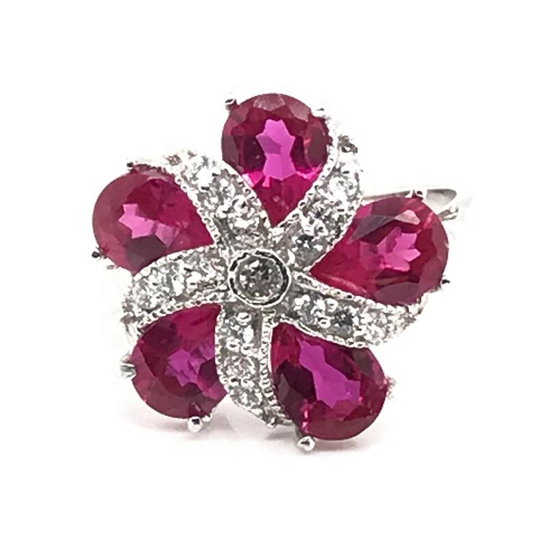 product-Purple Stone Flower Design Silver Finger Bridal Jewellery-BEYALY-img-3