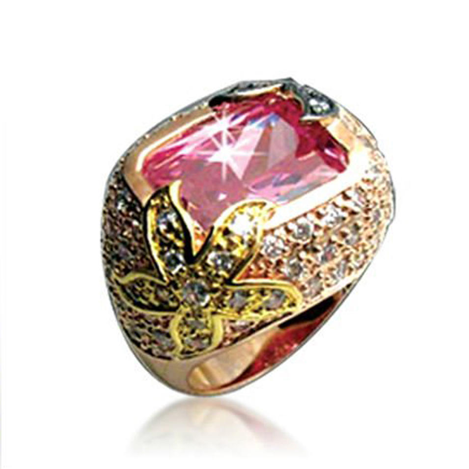 Brilliant Flower Gold Plating Engraved Ruby Ring Gemstone Jewelry